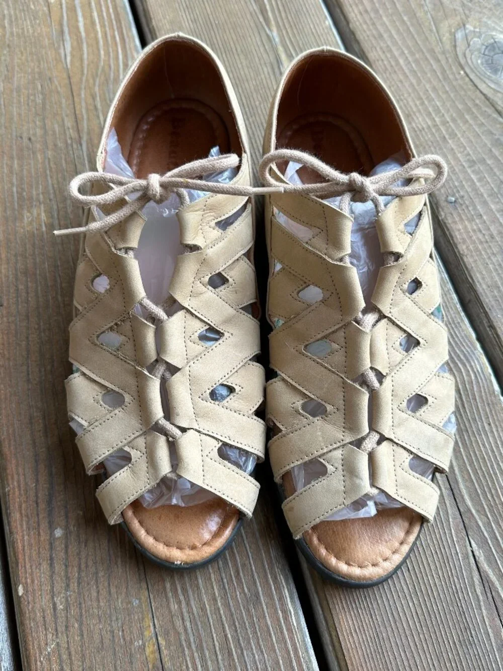 EUC BeautiFeel Edyta Light Tan Leather Boho Fisherman Sandal - US 10/EU 41